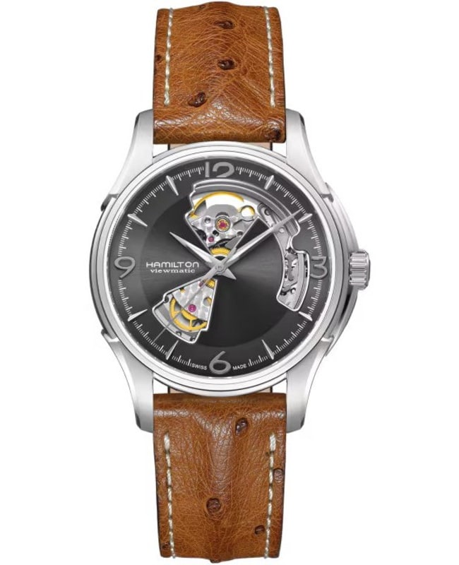 Hamilton Jazzmaster Open Heart Automatic Grey Dial Leather Strap Men's Watch H32565585