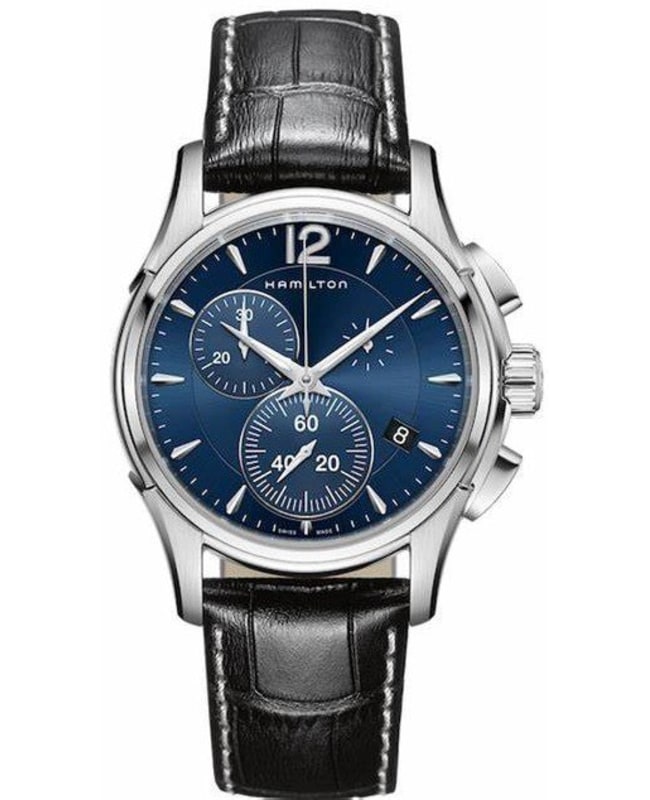 Hamilton Jazzmaster Chrono Quartz Blue Dial Black Leather Strap Men’s Watch