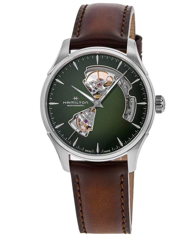 Hamilton Jazzmaster Open Heart Automatic Green Dial Brown Leather Strap Men's Watch H32675560
