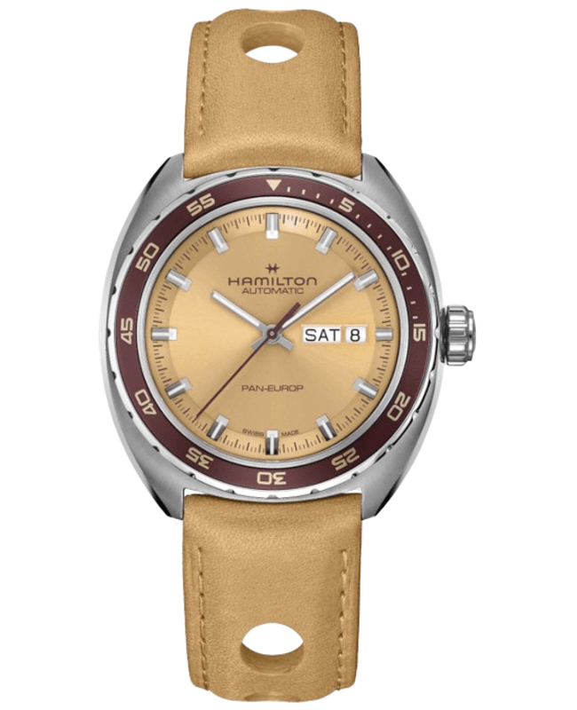 Hamilton American Classic Pan Europ Auto Day-Date Beige Dial Leather Strap Men's Watch H35435820