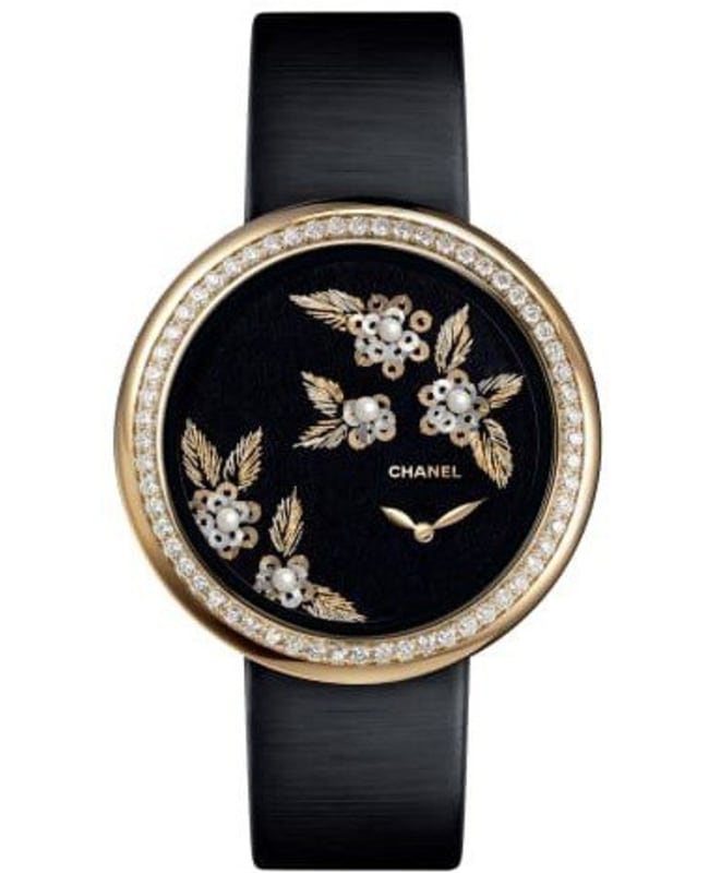 Chanel Mademoiselle Prive Black Dial Diamonds Black Satin Strap Women’s Watch