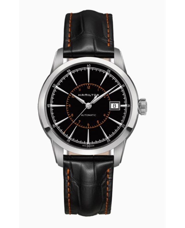 Hamilton American Classic Railroad Auto Black Dial Leather Strap Men's Watch H40555731