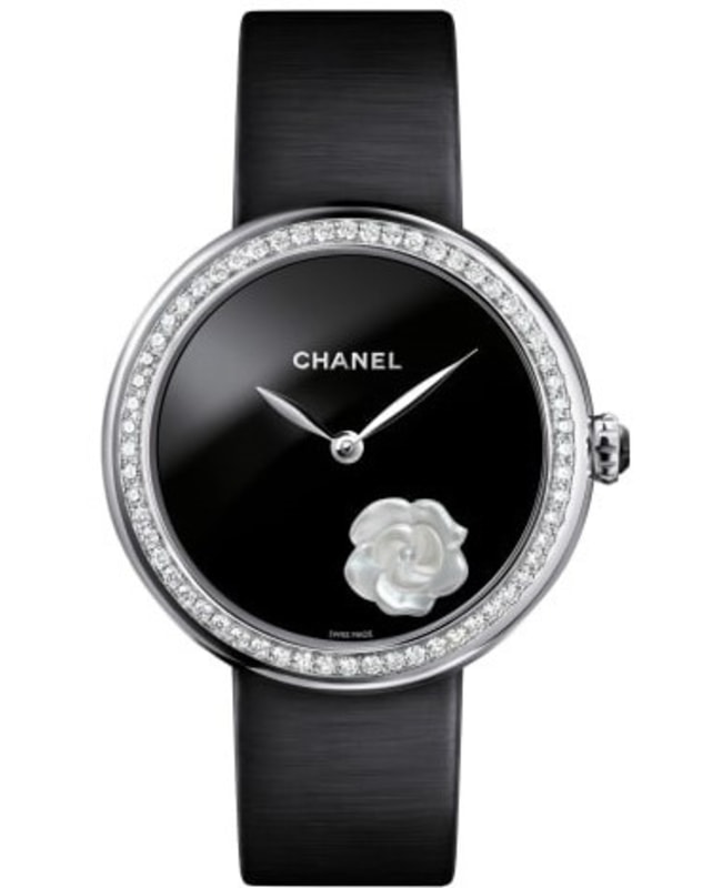 Chanel Mademoiselle Prive Black Dial Diamonds Black Satin Strap Women’s Watch