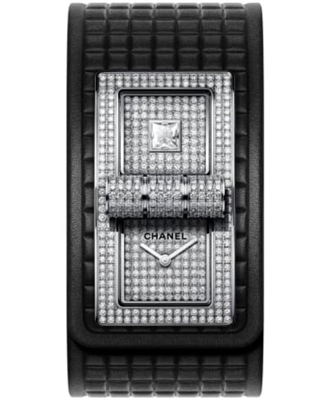 Chanel Code Coco Diamond Dial Black Leather Strap Women's Watch H6018