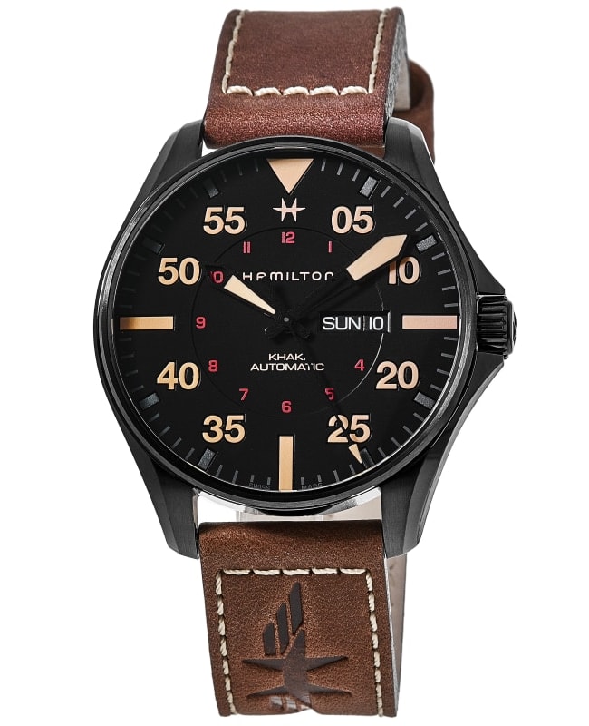 Hamilton Khaki Aviation Pilot Day Date Auto Black Dial Leather Strap Men's Watch H64705531