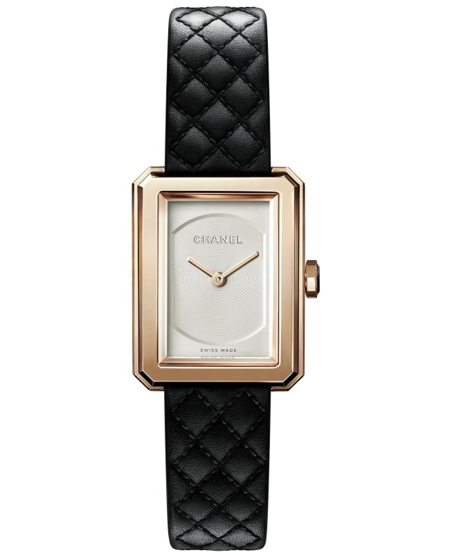 Chanel Boy-Friend 18K Beige Gold Silver Dial Leather Strap Women's Watch H6587