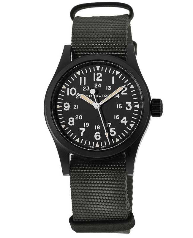 Hamilton Khaki Field Hand Wound Black Dial Grey Fabric Strap Men’s Watch