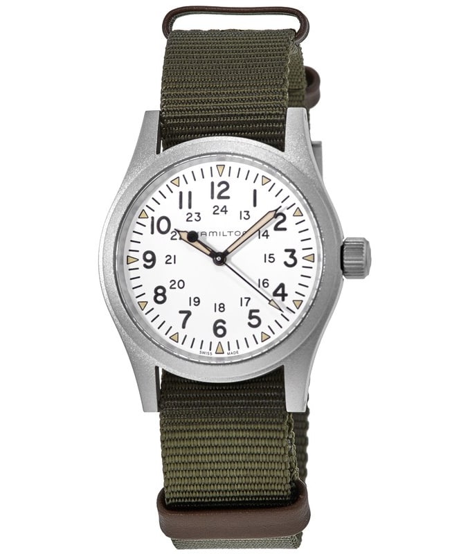 Hamilton Khaki Field Mechanical White Dial Green Fabric Strap Men’s Watch