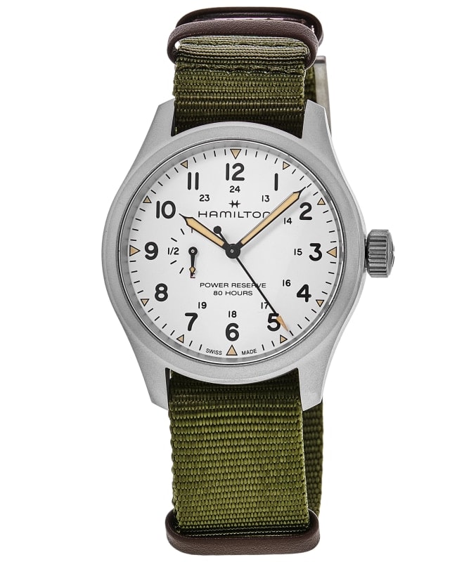 Hamilton Khaki Field Mechanical Power Reserve White Dial Fabric Strap Men's Watch H69509910