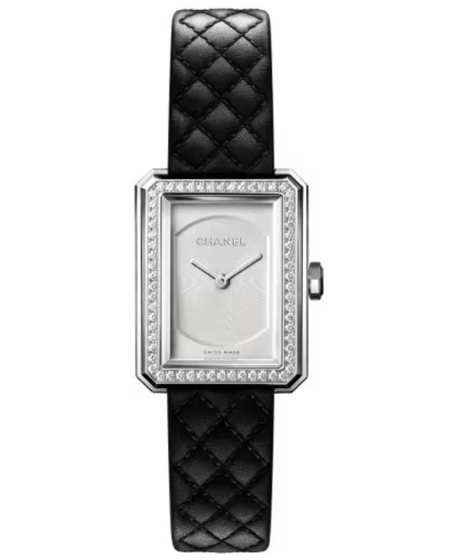 Chanel Boy-Friend Steel Silver Dial Diamond Bezel Leather Strap Women's Watch H6955
