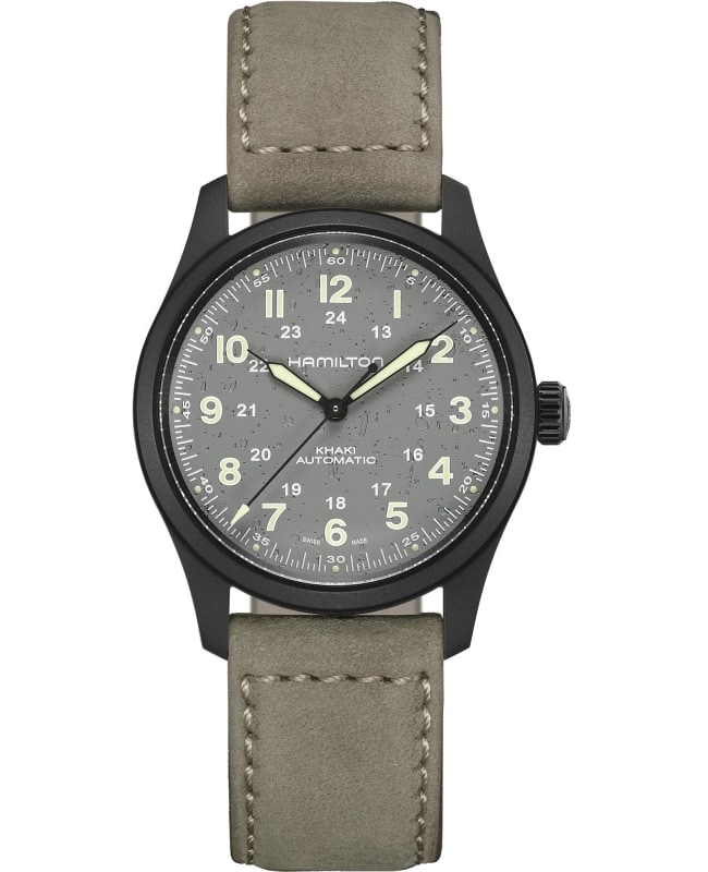 Hamilton Khaki Field Titanium Auto Grey Dial Leather Strap Men's Watch H70215880