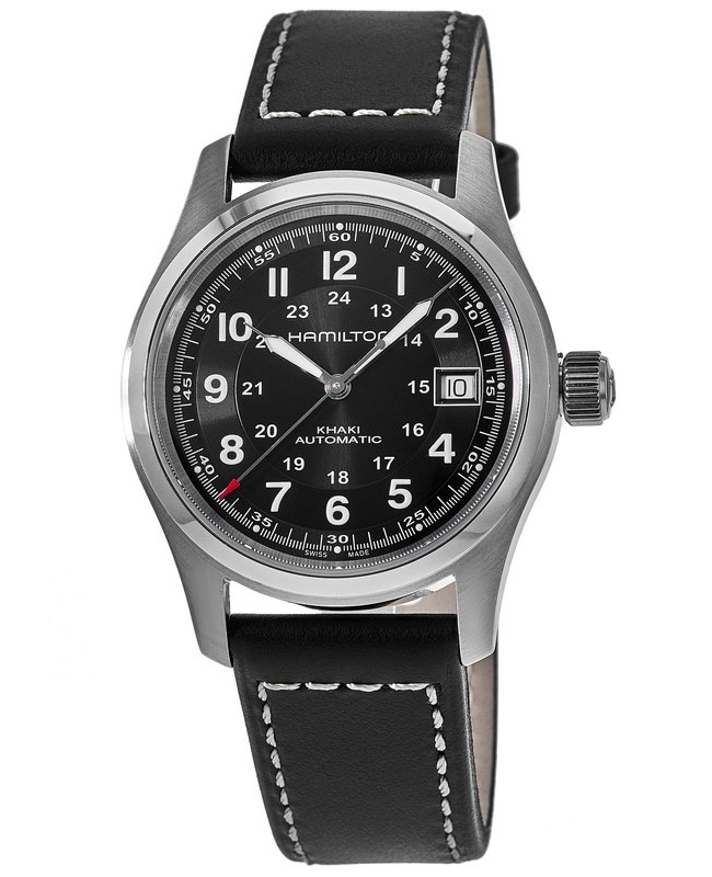 Hamilton Khaki Field Auto 38MM Black Dial Leather Strap Men's Watch  H70455733