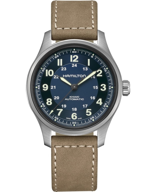 Hamilton Khaki Field Titanium Auto Blue Dial Leather Strap Men’s Watch