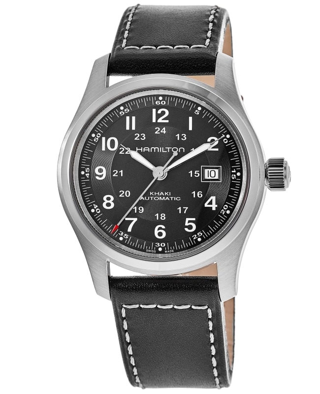 Hamilton Khaki Field Auto 42MM Black Dial Leather Strap Men's Watch H70605733