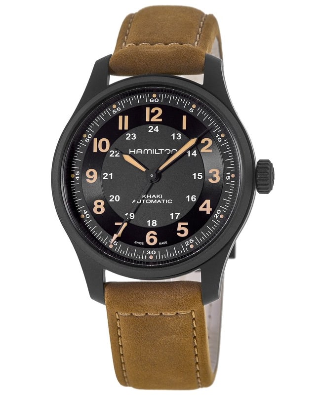 Hamilton Khaki Field Titanium Auto Black Dial Brown Leather Strap Men’s Watch