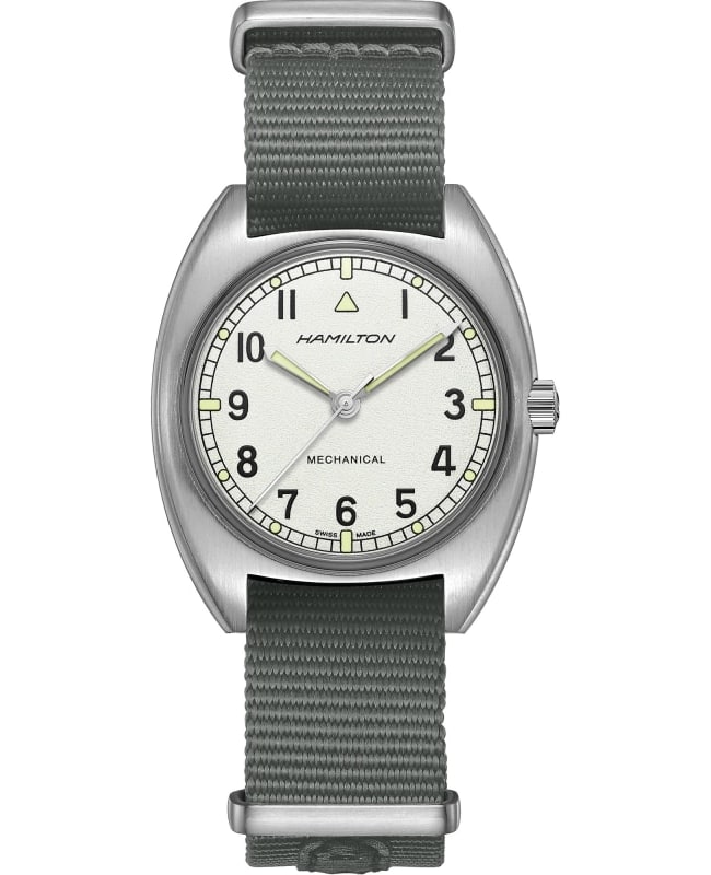 Hamilton Khaki Aviation Pilot Pioneer Mechanical Silver Dial Fabric Strap Unisex Watch