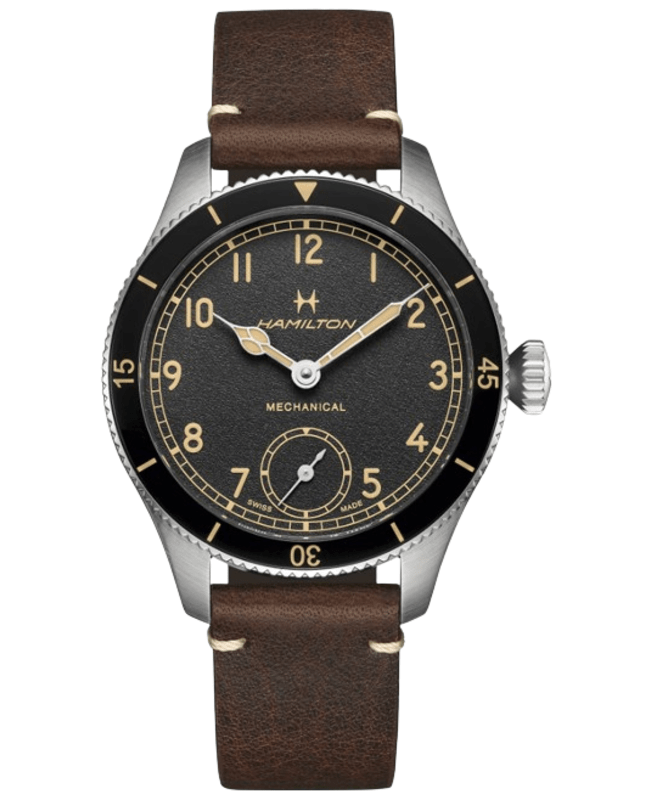 Hamilton Khaki Aviation Pilot Pioneer Mechanical Small Seconds Black Dial Leather Strap Men's Watch H76719530