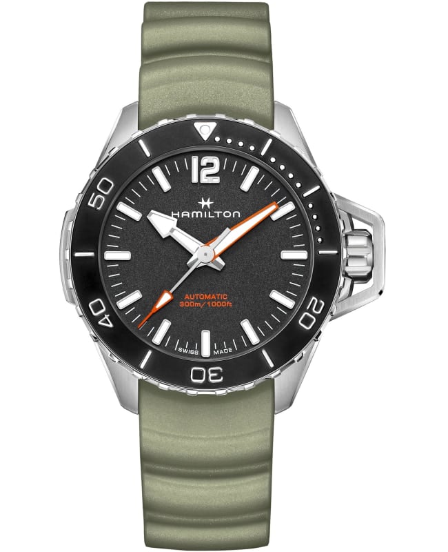 Hamilton Khaki Navy Frogman Automatic Black Dial Rubber Strap Men's Watch H77825331