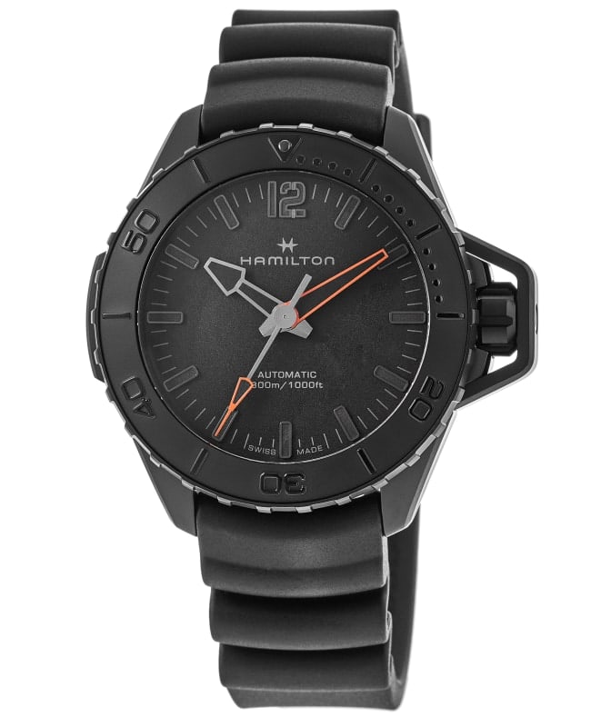 Hamilton Khaki Navy Frogman Automatic Black Dial Rubber Strap Men's Watch H77845330