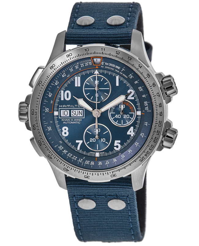 Hamilton Khaki Aviation X-Wind Auto Chrono Blue Dial Fabric Strap Men's Watch H77906940