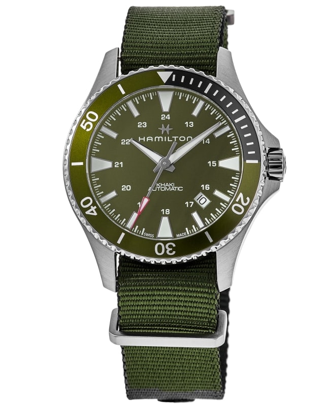 Hamilton Khaki Navy Scuba Auto Green Dial Fabric Strap Men's Watch H82375961