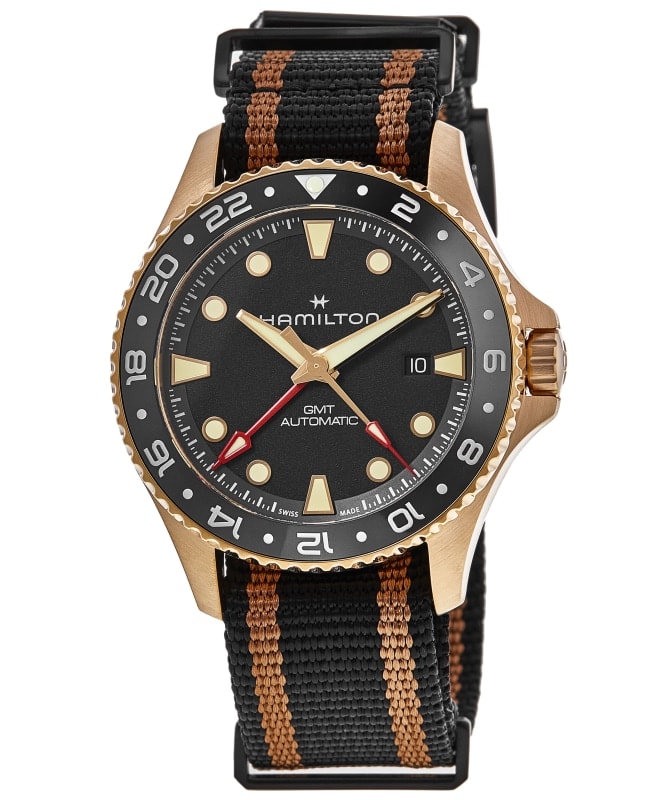 Hamilton Khaki Navy Scuba Auto GMT Black Dial Fabric Strap Men's Watch H82565930