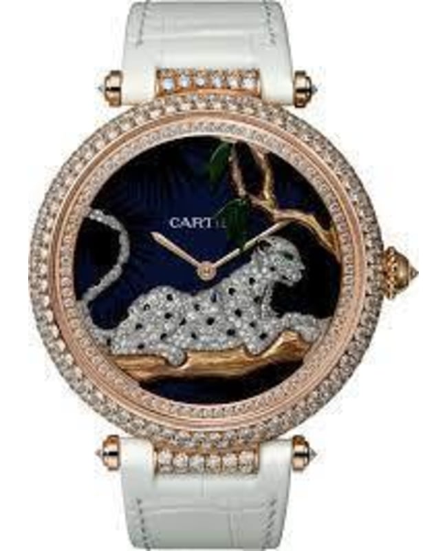 Cartier Panthere Rose Gold Diamond Leather Strap Women's Watch HPI00712