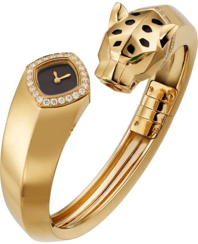Cartier Panthere de Cartier Small Black Dial 18K Yellow Gold Diamond Bangle Women's Watch HPI01342