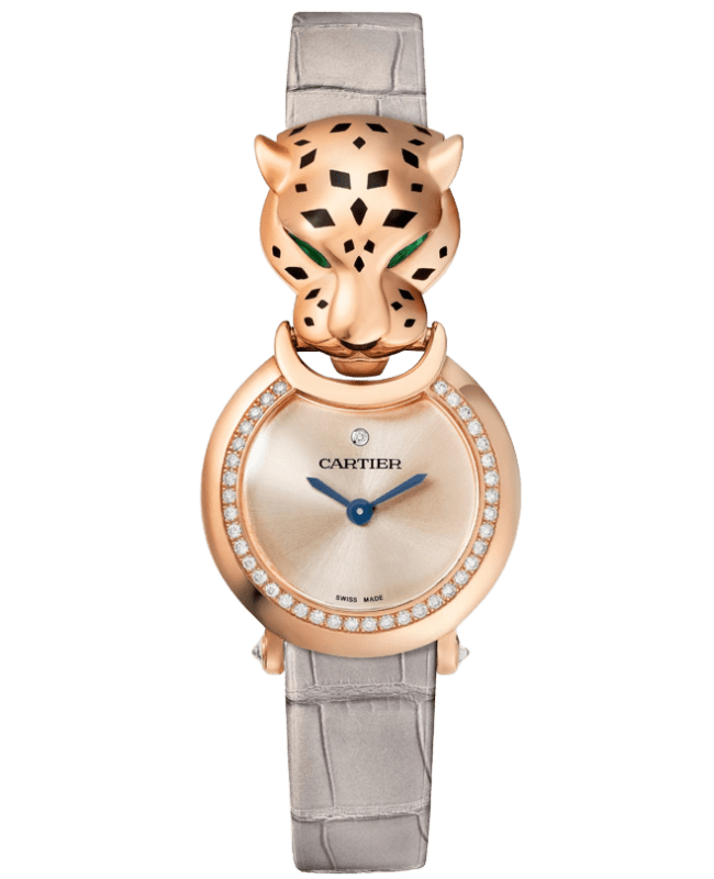 Cartier Panthere Allongee Small Pink Dial Rose Gold Leather Strap Women's Watch HPI01379