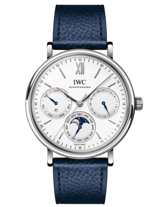 IWC Portofino Automatic Perpetual Calendar White Dial Blue Leather Strap Men's Watch IW344601