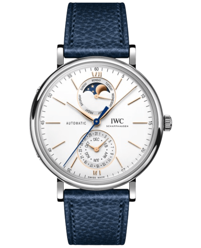 IWC Portofino Automatic Complete Calendar White Dial Blue Leather Strap Men's Watch IW359001