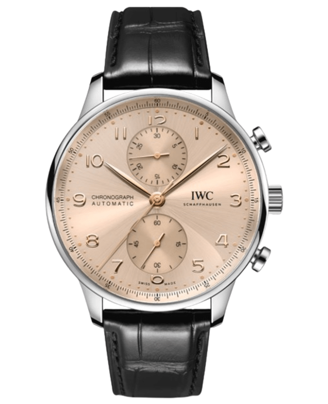 IWC Portugieser Automatic Chronograph Beige Dial Black Leather Strap Men's Watch IW371624