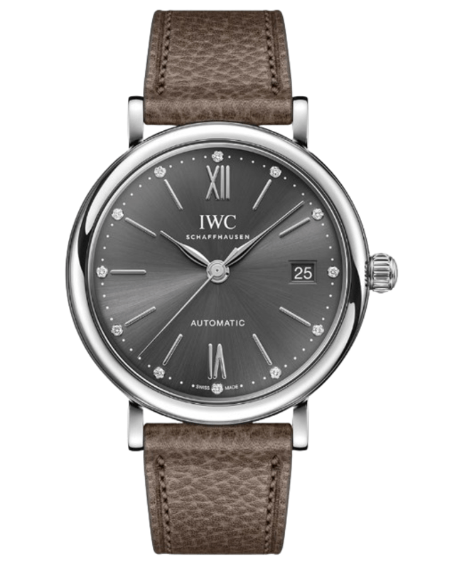 IWC Portofino Automatic 37 Black Diamond Dial Taupe Leather Strap Womens Watch IW458603 IW458603 5440$