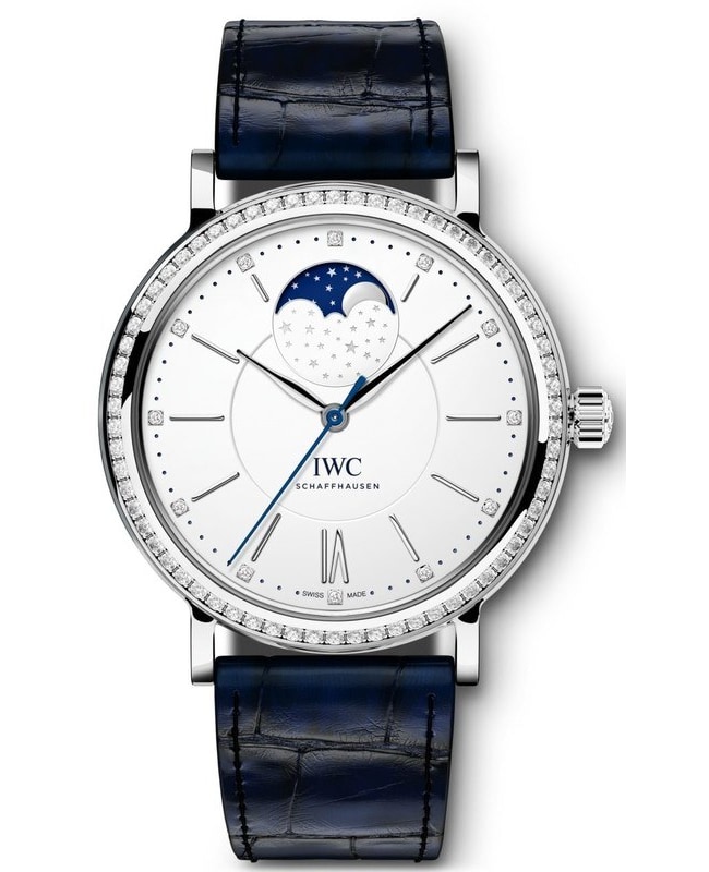 IWC Portofino Automatic Moon Phase 37 Silver Dial Blue Leather Strap Womens Watch IW459008 IW459008 12330$