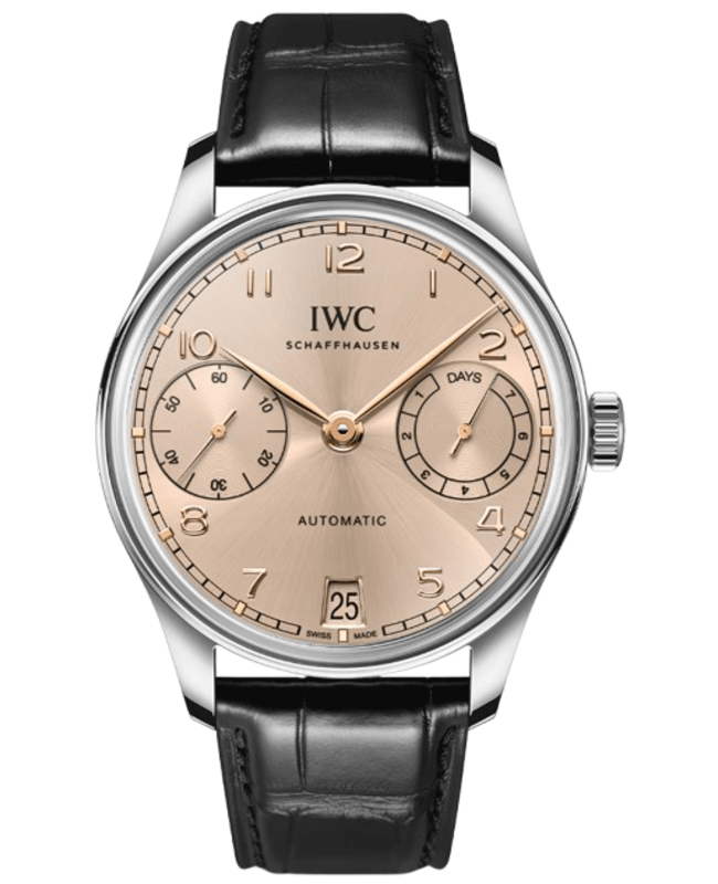 IWC Portugieser Automatic 7 Day Power Reserve Brown Dial Black Leather Strap Men's Watch IW501705