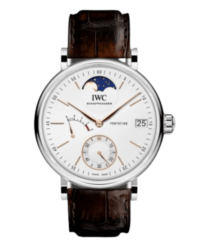 IWC Portofino Hand Wound Moon Phase Silver Dial Brown Leather Strap Men’s Watch