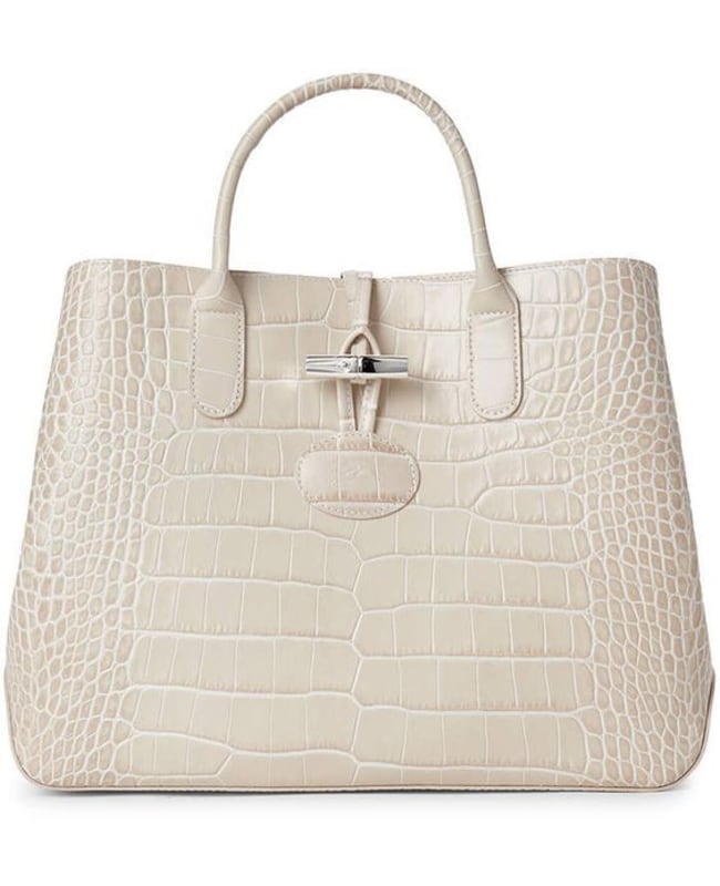 Longchamp Roseau Ivory Croc-Embossed Top-Handle Women’s Tote Bag L1986924238 L1986924238