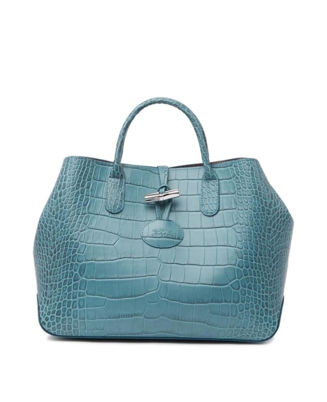 Longchamp Roseau Crocodile Embossed Leather Tote in Orange