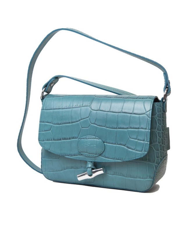 Longchamp Roseau Sac Porté Travers Jade Croc-Embossed Leather Women's ...