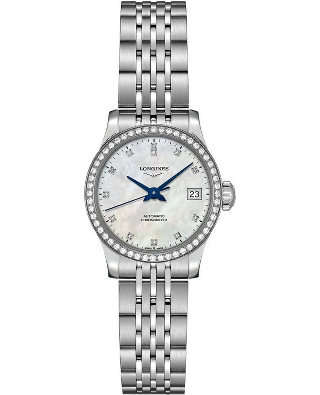 Longines Record Mother of Pearl Diamond Dial Stainless Steel Women’s Watch