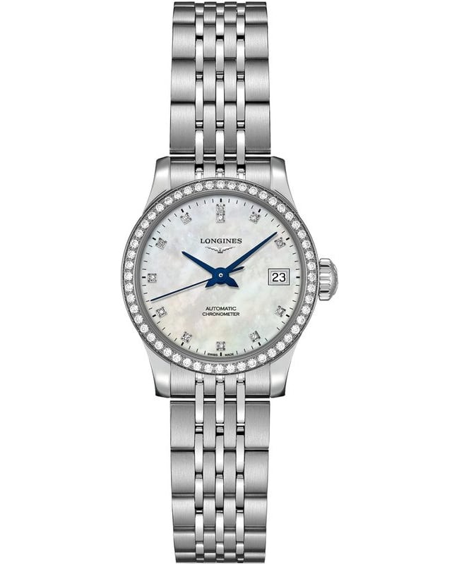 Longines Record Diamond White Mother of Pearl Dial Stainless Steel Women's Watch L2.320.0.87.6