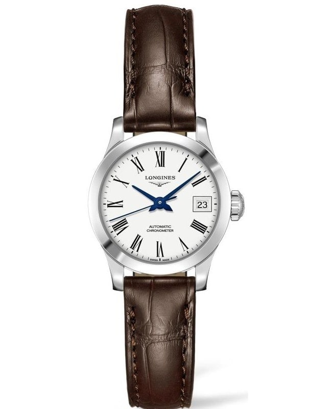 Longines Record White Dial Brown Leather Strap Women’s Watch