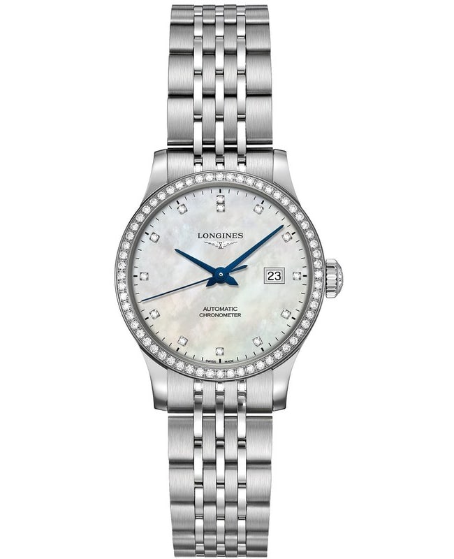 Longines Record Chronometer Diamond White Mother of Pearl Dial Stainless Steel Women's Watch L2.321.0.87.6