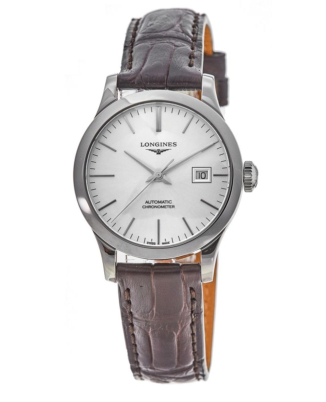 Longines Record Silver Dial Brown Leather Strap Women’s Watch