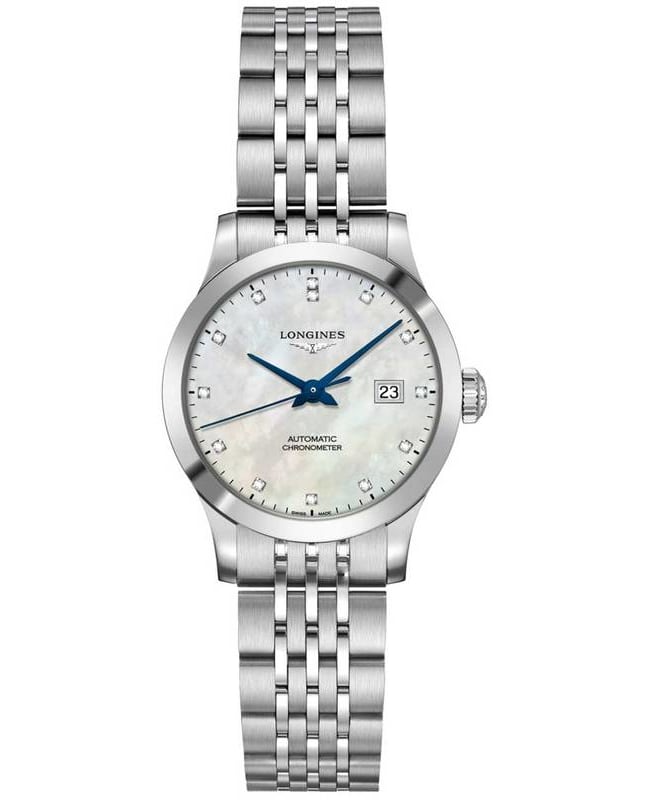 Longines Record Chronometer Mother of Pearl Dial Diamond Stainless Steel Women's Watch L2.321.4.87.6