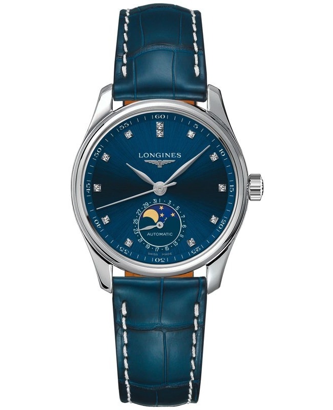 Longines Master Collection Automatic 34mm Blue Diamond Dial Leather Strap Women's Watch L2.409.4.97.0