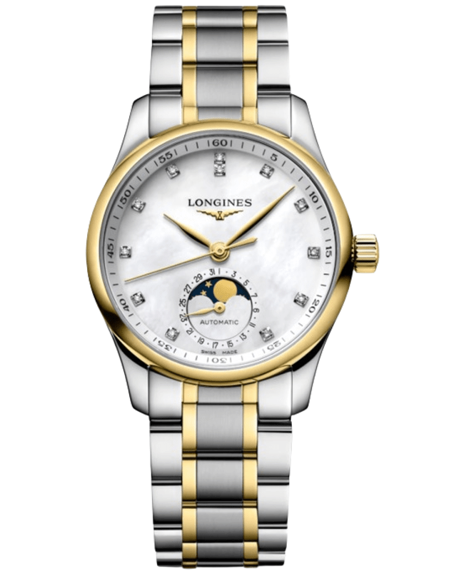 Longines Master Collection Automatic 34mm Mother of Pearl Diamond Dial 18K Yellow Gold & Steel Women's Watch L2.409.5.87.7