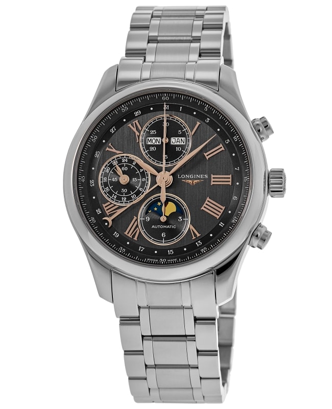 Longines Master Collection Moonphase Chronograph Grey Dial Stainless Steel Men's Watch L2.673.4.61.6