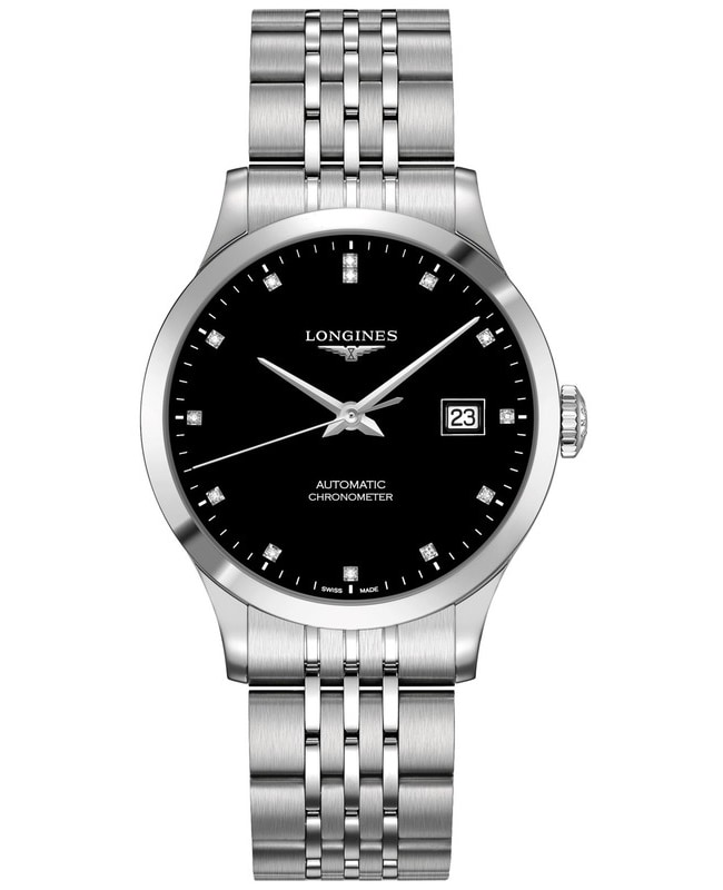 Longines Record Black Diamond Dial Stainless Steel Men's Watch L2.820.4.57.6