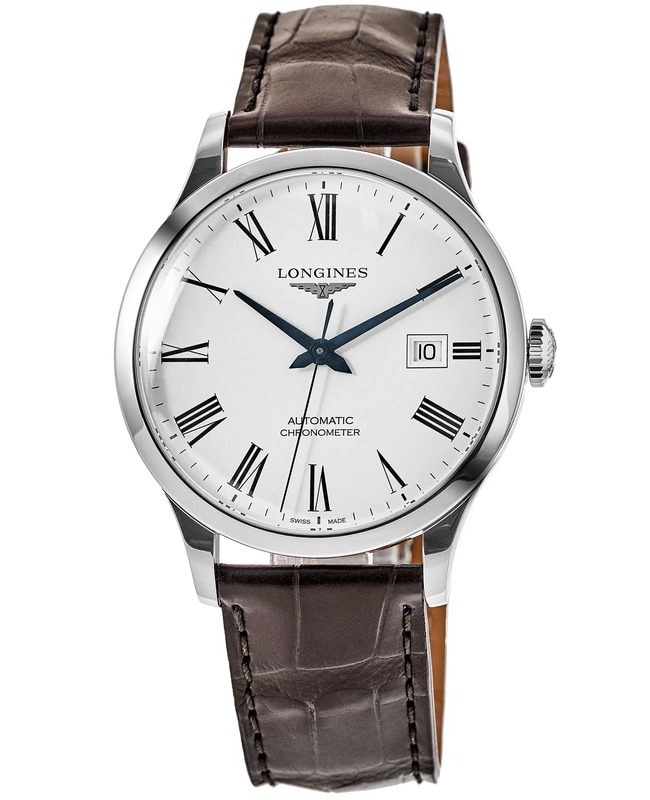 Longines Record White Dial Brown Leather Strap Men’s Watch